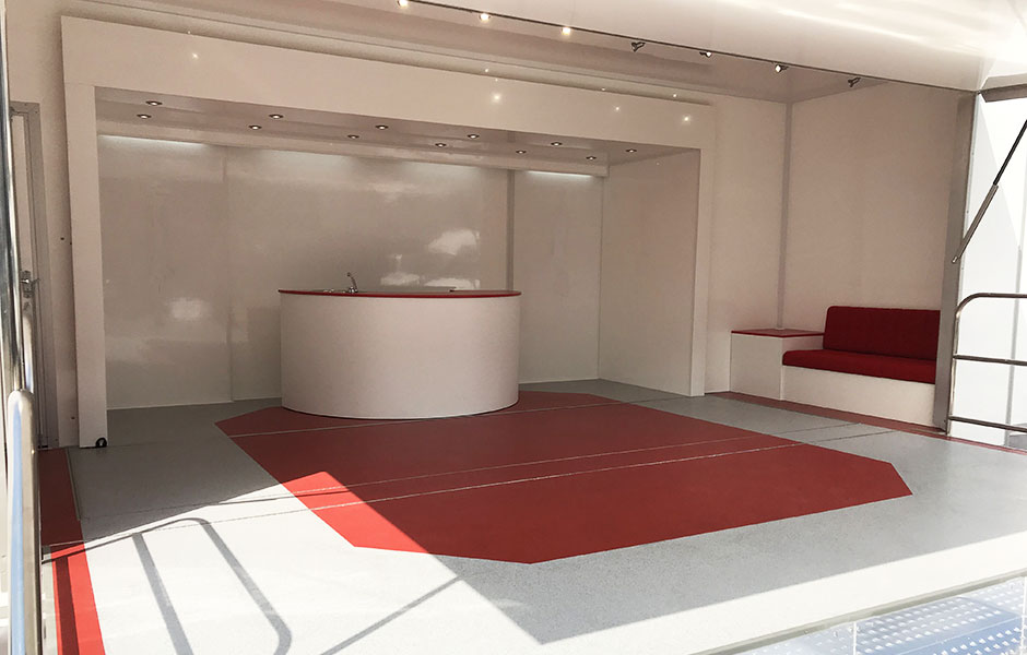 bespoke event trailer with unique red interior